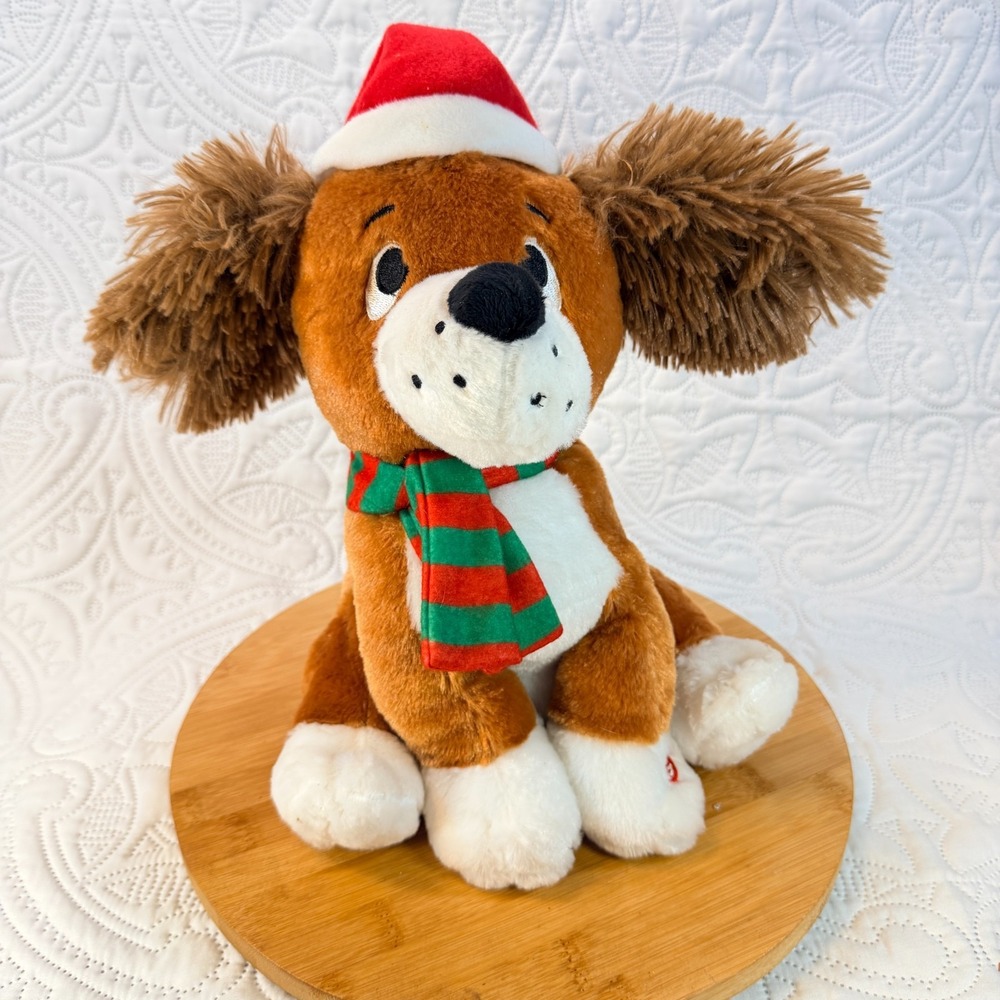 Gemmy Animated Singing Christmas Dog Plush 12" Sings Santa Song Ears Move